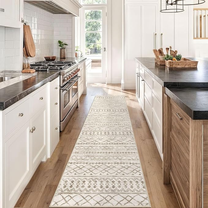 KUTA Moroccan Washable Kitchen Rugs 2x8 Non-Slip Vintage Beige Boho Rugs