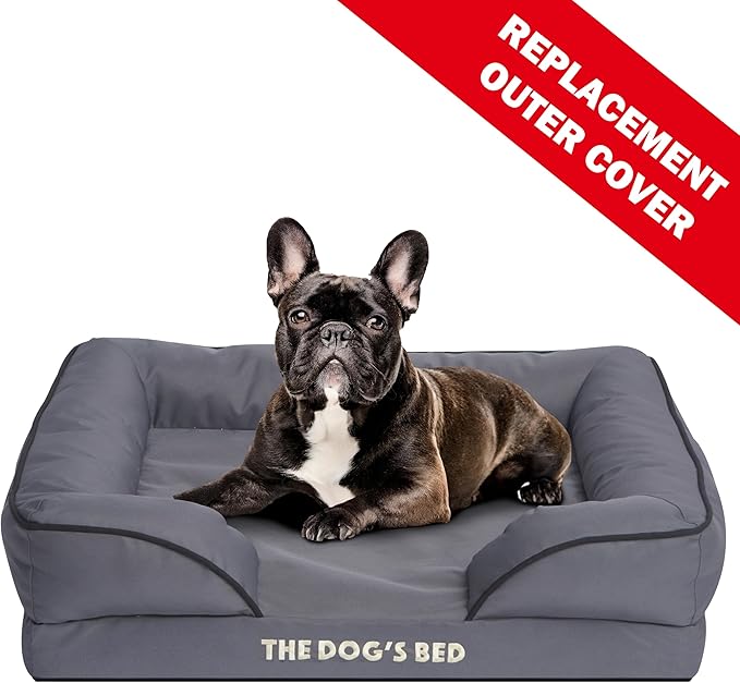 The Dog’s Bed Replacement Outer Cover & Bolster for Standard Foam Beds, Oxford Fabric, Grey, Medium
