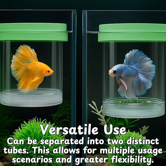 Betta Guppy Breeding Box for Fish Tank and Artificial Plants, Floating Guppy Breeding Box with Suction Cups, Acrylic Breeder Isolation Incubator for Aquarium Tank, Hatchery Breeder Chamber (Green, M)