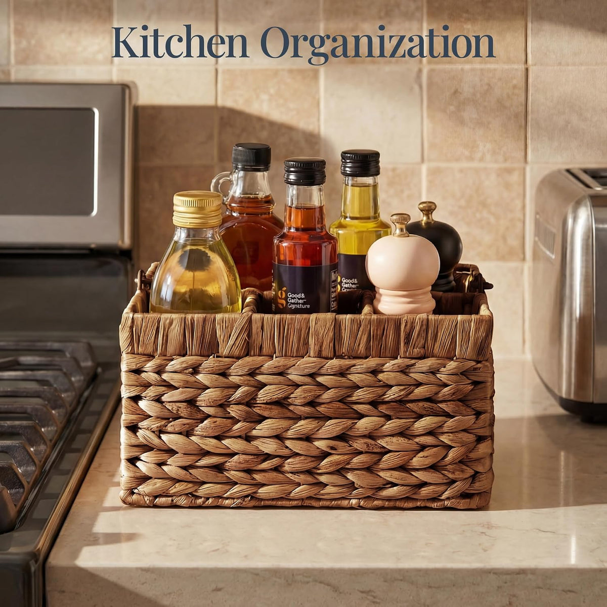 Best Choice Products Handwoven Silverware Organizer w/Handle, 4 Compartment Flatware Organizer, Shelf Storage Basket, Wicker Utensil Caddy, Cutlery Basket Holder for Party, Picnic, BBQ - Chestnut