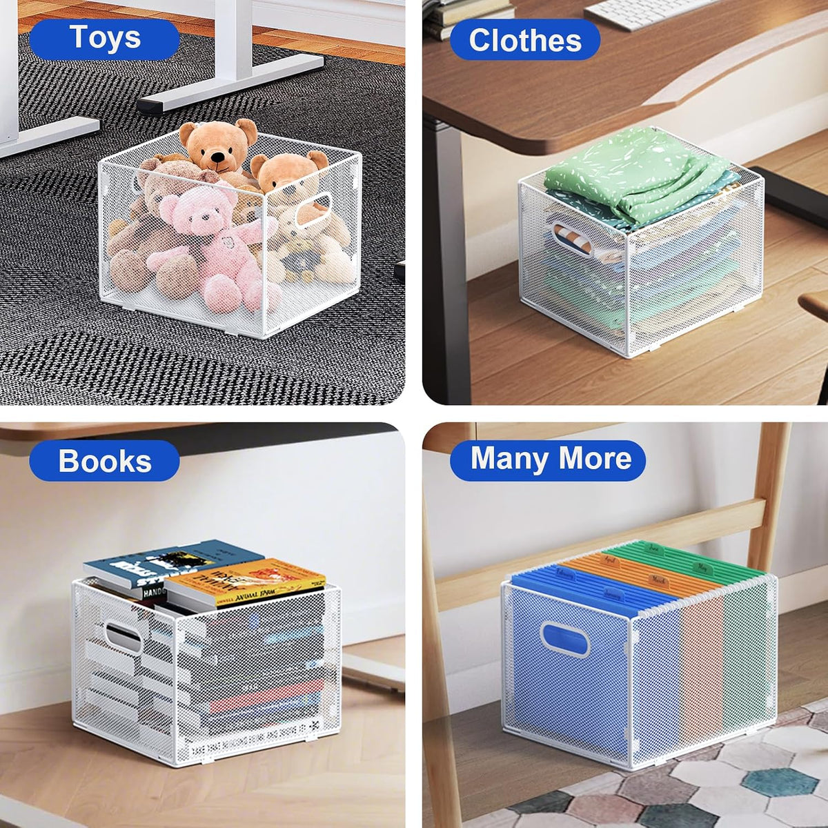samstar 2 Pack Hanging File Organizer, Mesh File Folder Box Filing Box Cabinet Organizer Storage Boxes, Letter Size,White