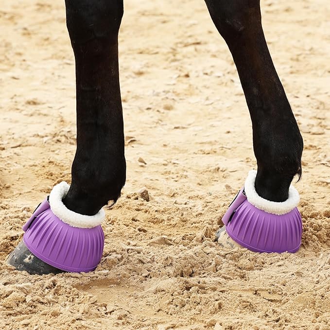 Harrison Howard Rubber Pull-on Bell Boots with Fleece Lining and Extra-Large Leather Touch-Close Tape Hoof Overreach Protection for Horses Sold in Pairs Violet XL