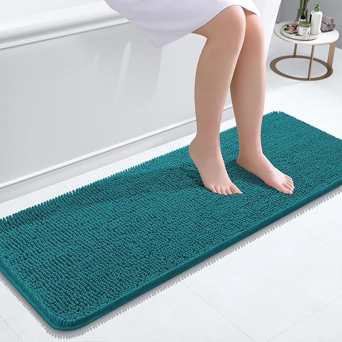 OLANLY Bathroom Runner Rugs 47x17, Soft Absorbent Chenille Bath Rugs, Rubber