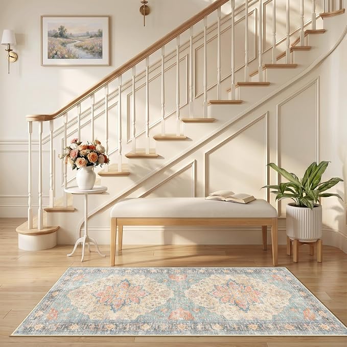 RELEANY Area Rugs Runner 2'6"x5' Washable Non-Slip, Floral Vintage Distress