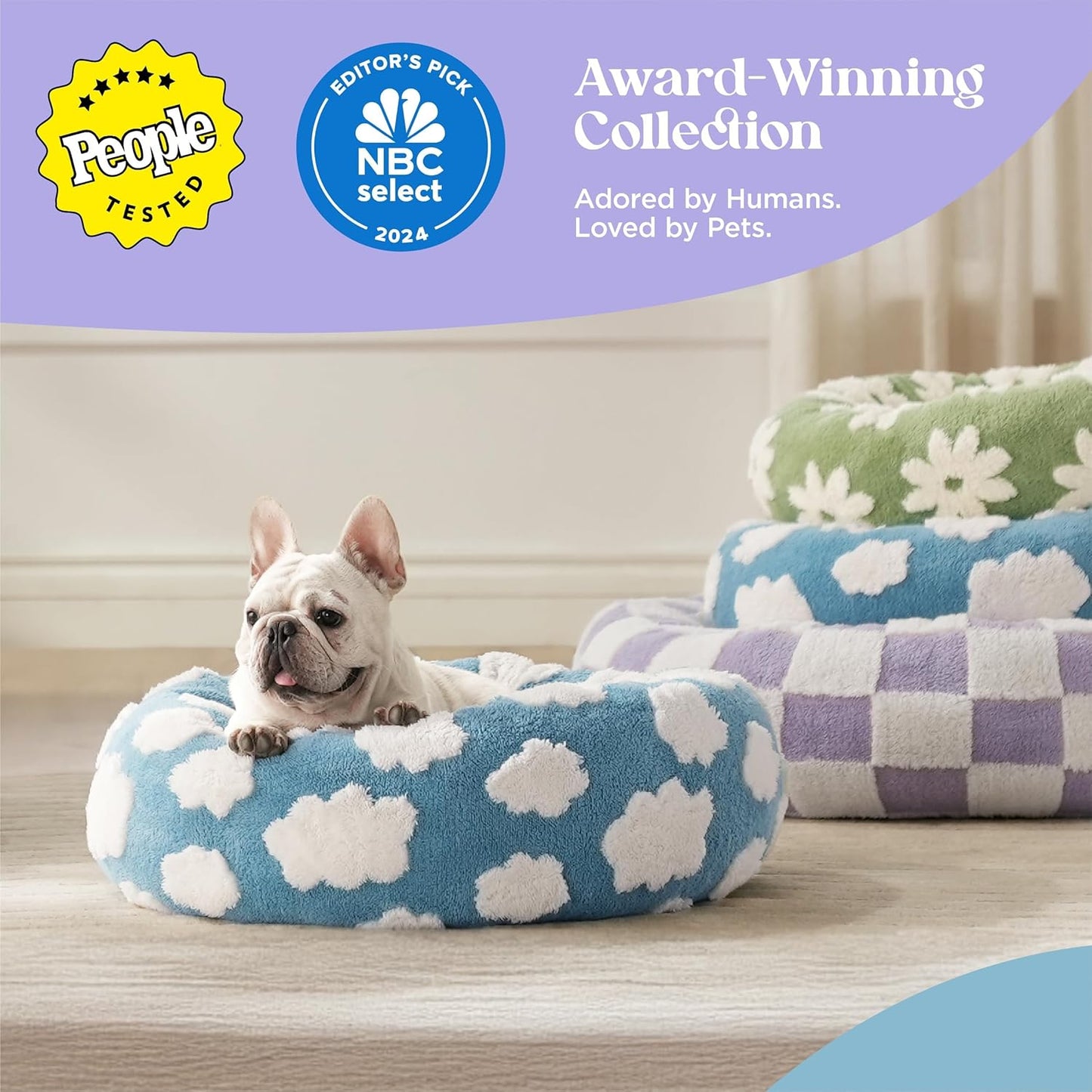 LE SURE Donut Small Dog Bed - Round Cat Beds for Indoor Cats Calming Pet Beds, Cute Modern Beds with Jacquard Shaggy Plush & Anti Slip Bottom, 27 Inch, Green