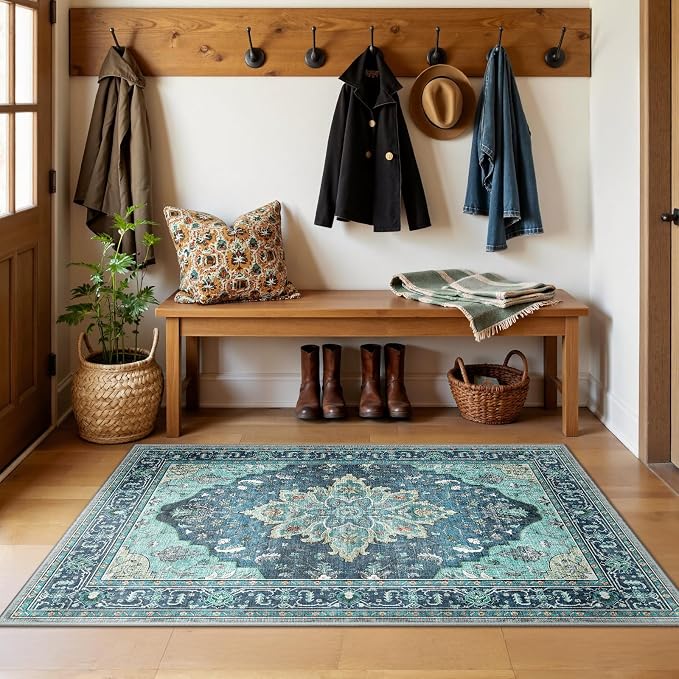 RELEANY Area Rugs 3'x5' Washable Non-Slip, Floral Vintage Distress Medallion
