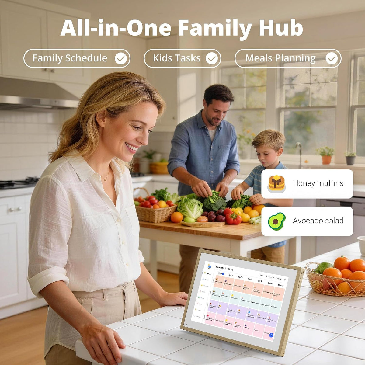 Digital Calendar 10.1 Inch Natural Wood