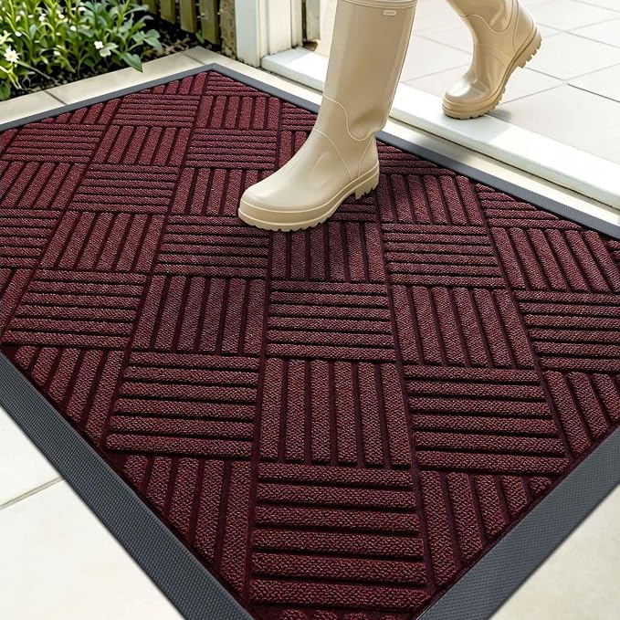 OLANLY Front Door Mat Outside Entrance 35x23, Heavy Duty Sturdy Natural Rubber