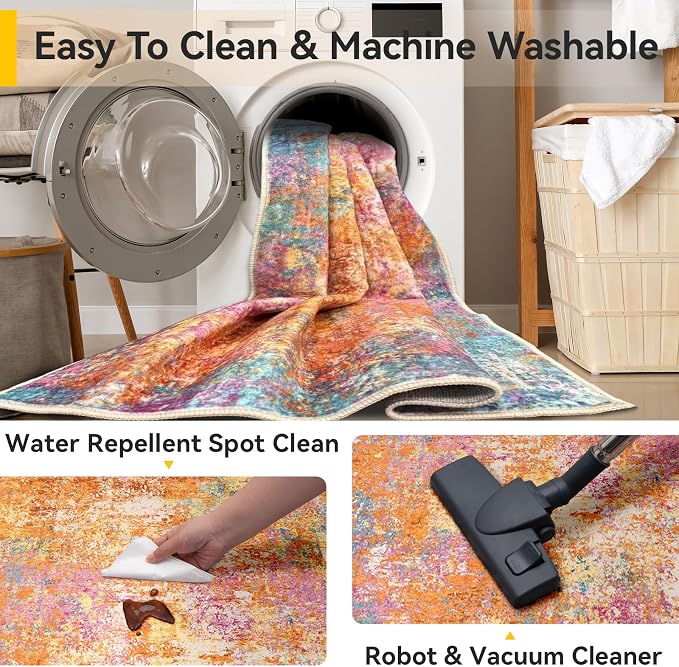 RELEANY Washable Area Rugs 6'x9' Non-Slip Modern Abstract Soft