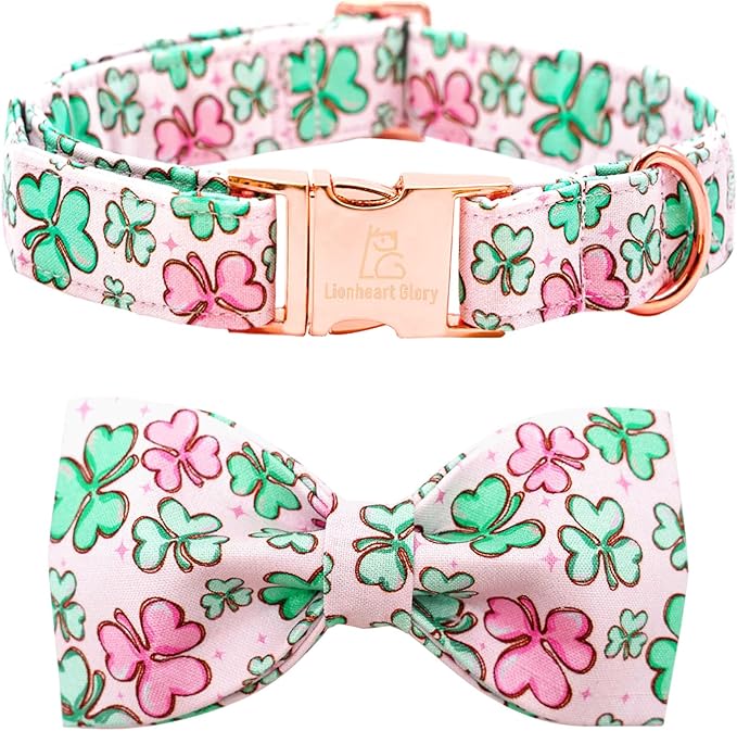 Lionheart glory Dog Bow Collar St. Patrick's Day Dog Collar for Small Dogs, Adjustable Green Collars Lucky Clover Shamrock Dog Collar with Bowtie Pet Collar Bows