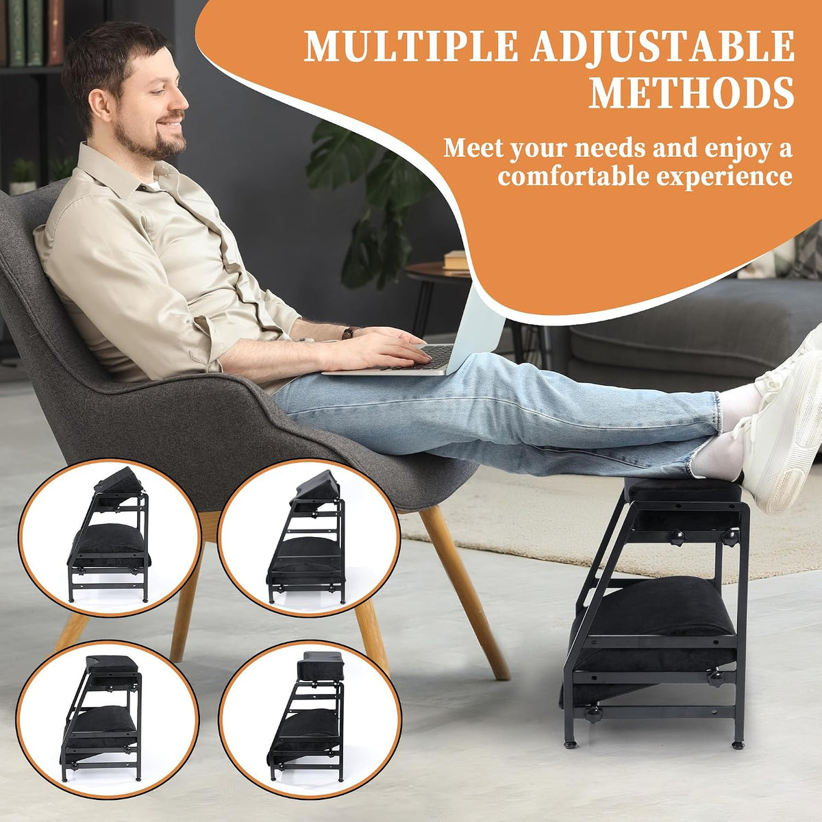 BALAPET Adjustable Double Step Footrest, High-Density Foam with Sturdy Iron Frame Foot Rest Under Desk for Office, Ergonomic Footrest with Washable Cover for Desk Work, Home,Patented Design(Black)