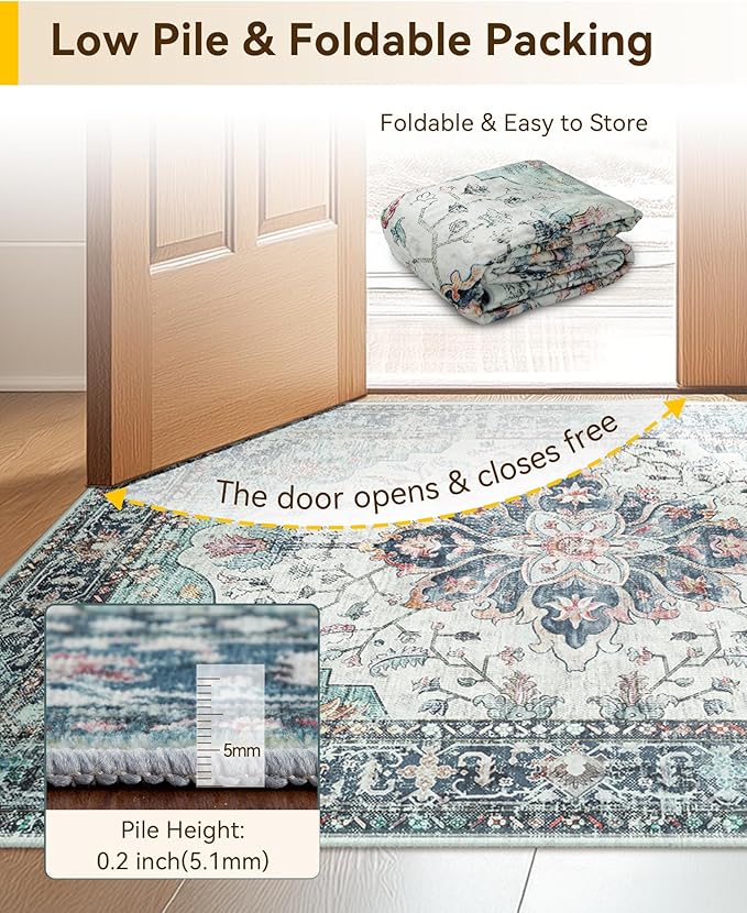 RELEANY Area Rugs Runner 3'x10' Washable Non-Slip, Floral Vintage Distress