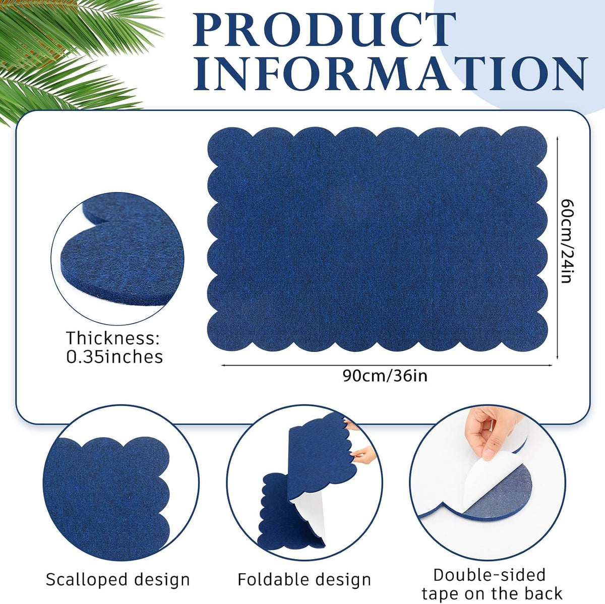 Mooliwe Scalloped Felt Bulletin Cork Board Foldable Dark Blue 36 x 24 Inch