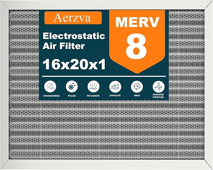 16x20x1 Reusable Air Filter, MERV 8, Permanent Electrostatic Air Filter