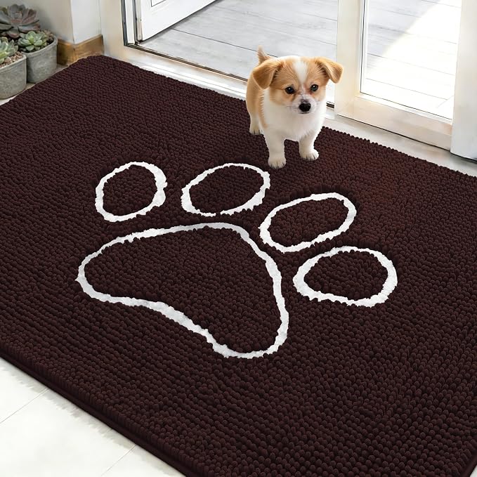 OLANLY Dog Door Mat for Muddy Paws 48x30, Paw Print Design, Absorbs Moisture