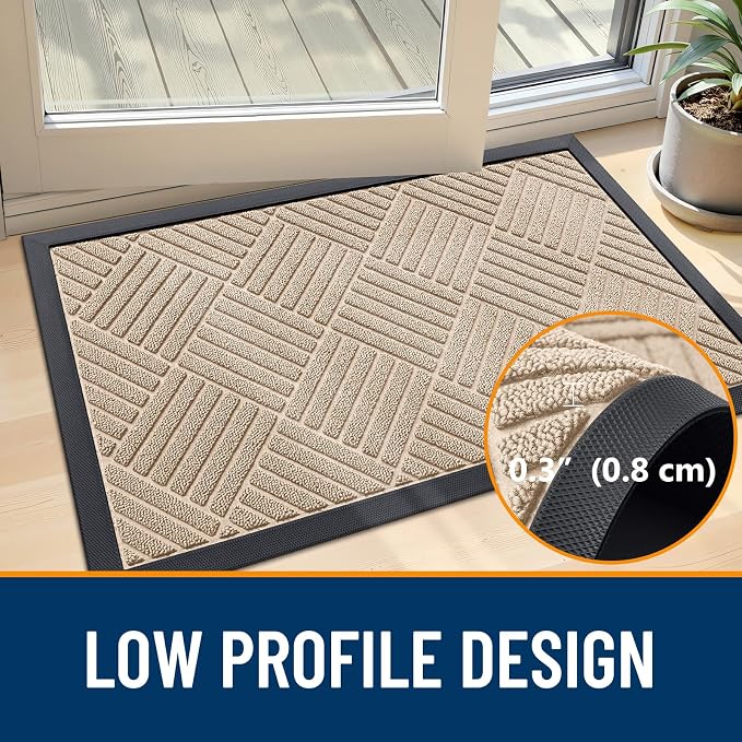 OLANLY Front Door Mat Outside Entrance 33x21, Heavy Duty Sturdy Natural Rubber