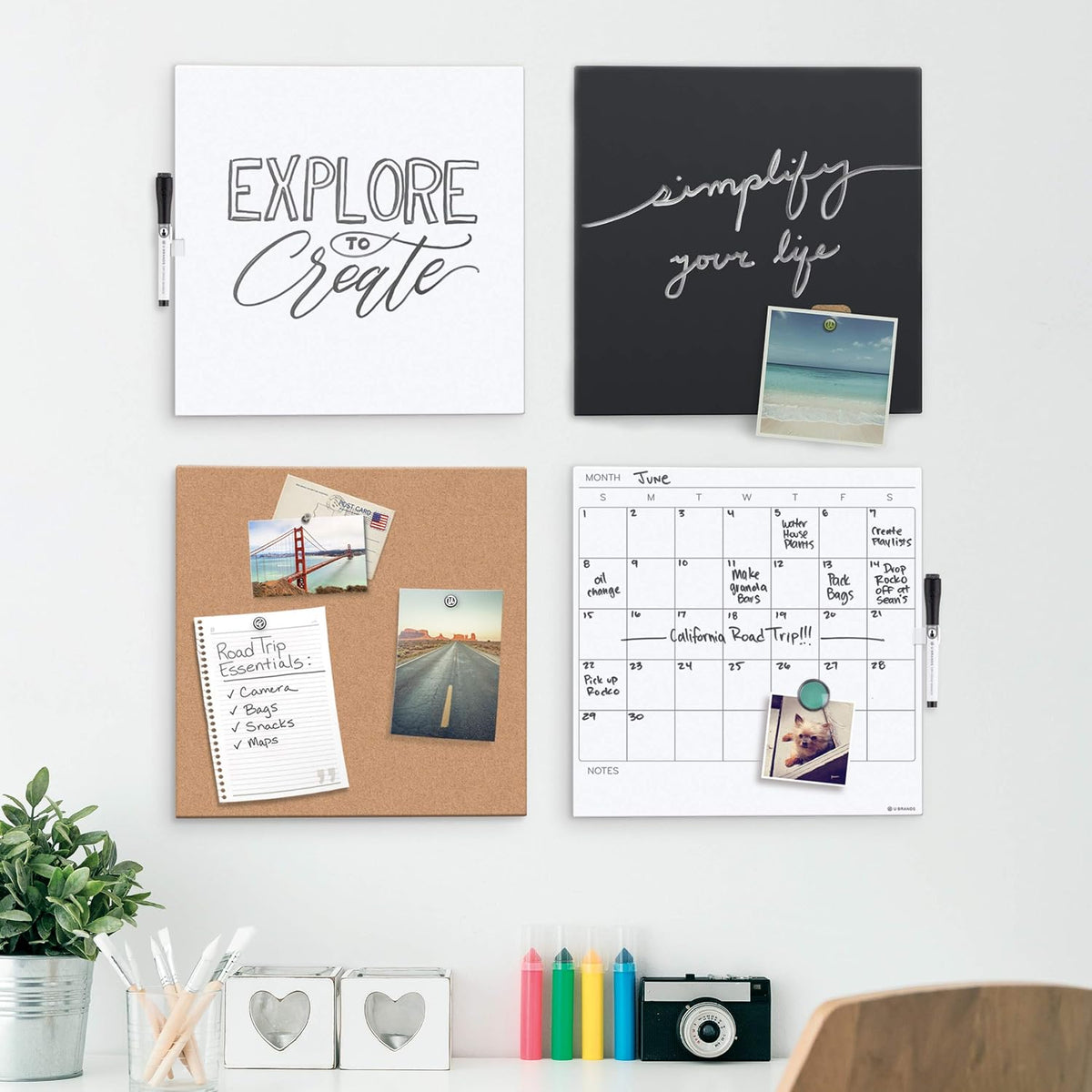 U Brands Magnetic Square Dry Erase Board, 14 x 14 Inches, Frameless (460U00-04) (Pack of 2)