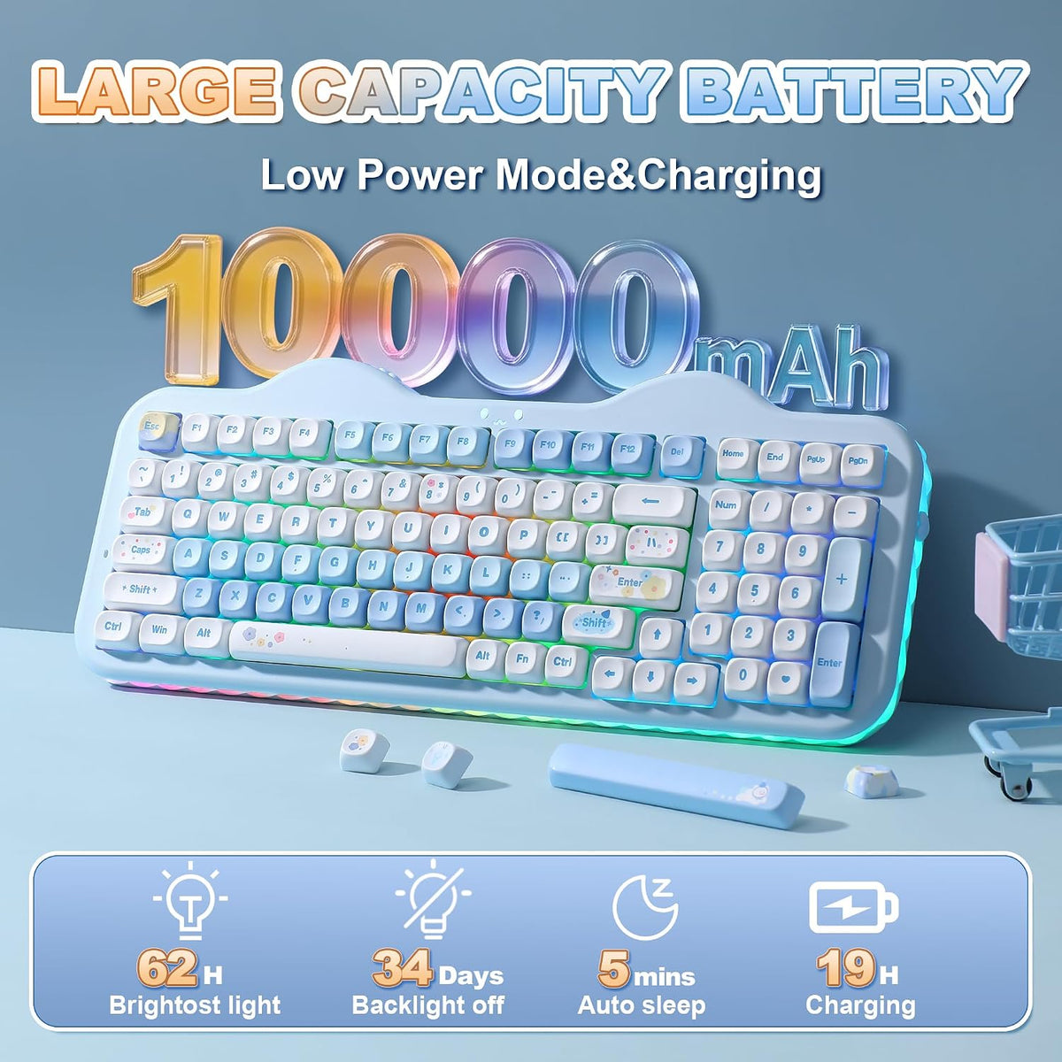 YUNZII C98 Cute Cake Wireless Mechanical Keyboard(Blue, Milk Switch)