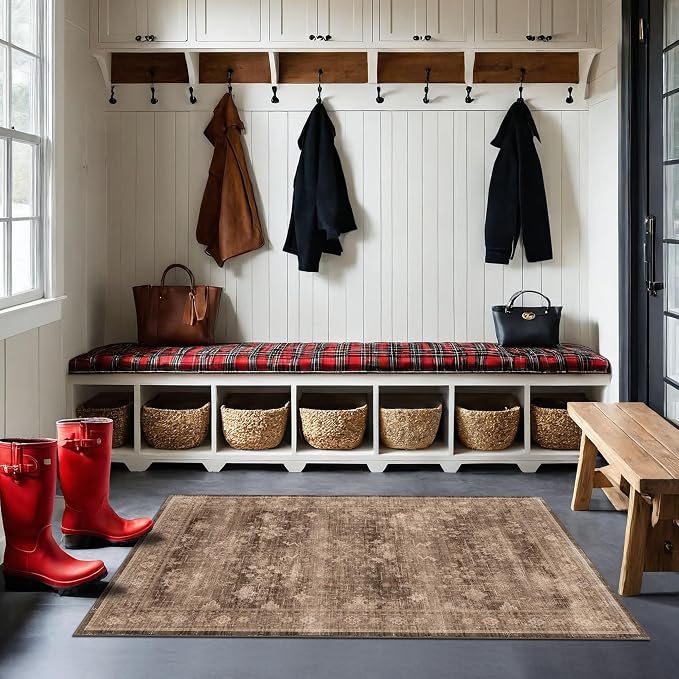 Boho Taupe Brown 3x5 Large Entryway Rug