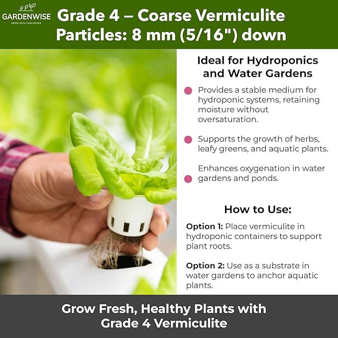 Organic Coarse Vermiculite for Indoor Gardening Plants and Mushrooms – Enhances Soil Aeration, Seed Germination, Rooting Cuttings – Small Packages and Bulk (Vermiculite Grade 4 – Coarse, 15 quarts)