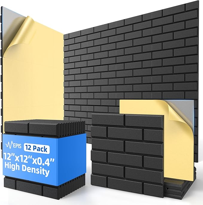 12 Pack Acoustic Panels with Self Adhesive, Soundproof Wall Panels, Brick Sound