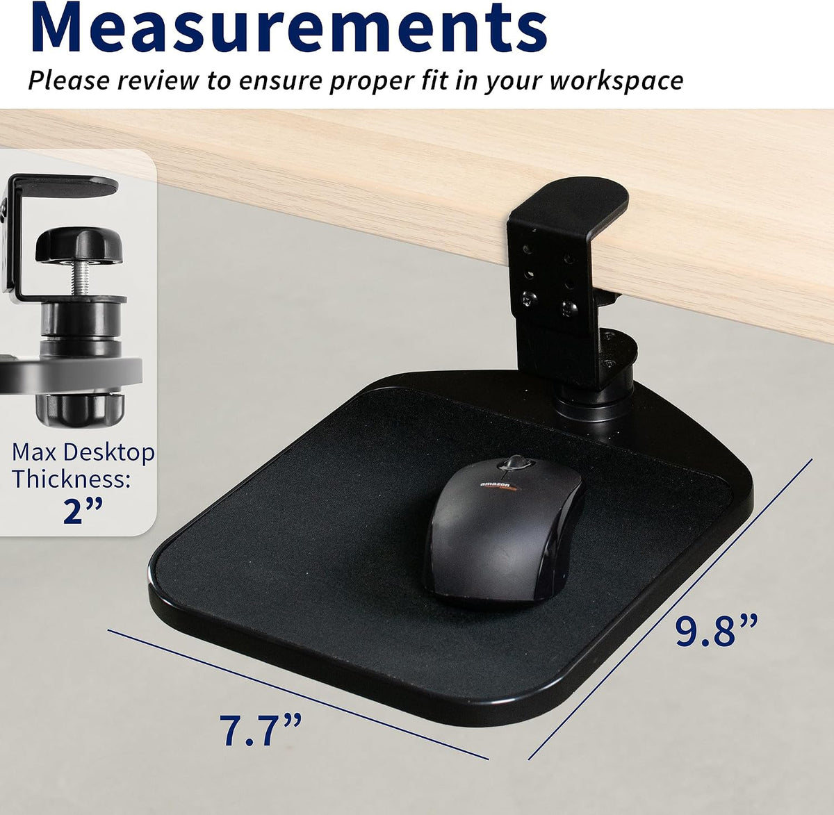 VIVO Black Clamp-on Mouse Pad Holder Platform, MOUNT-MS01A