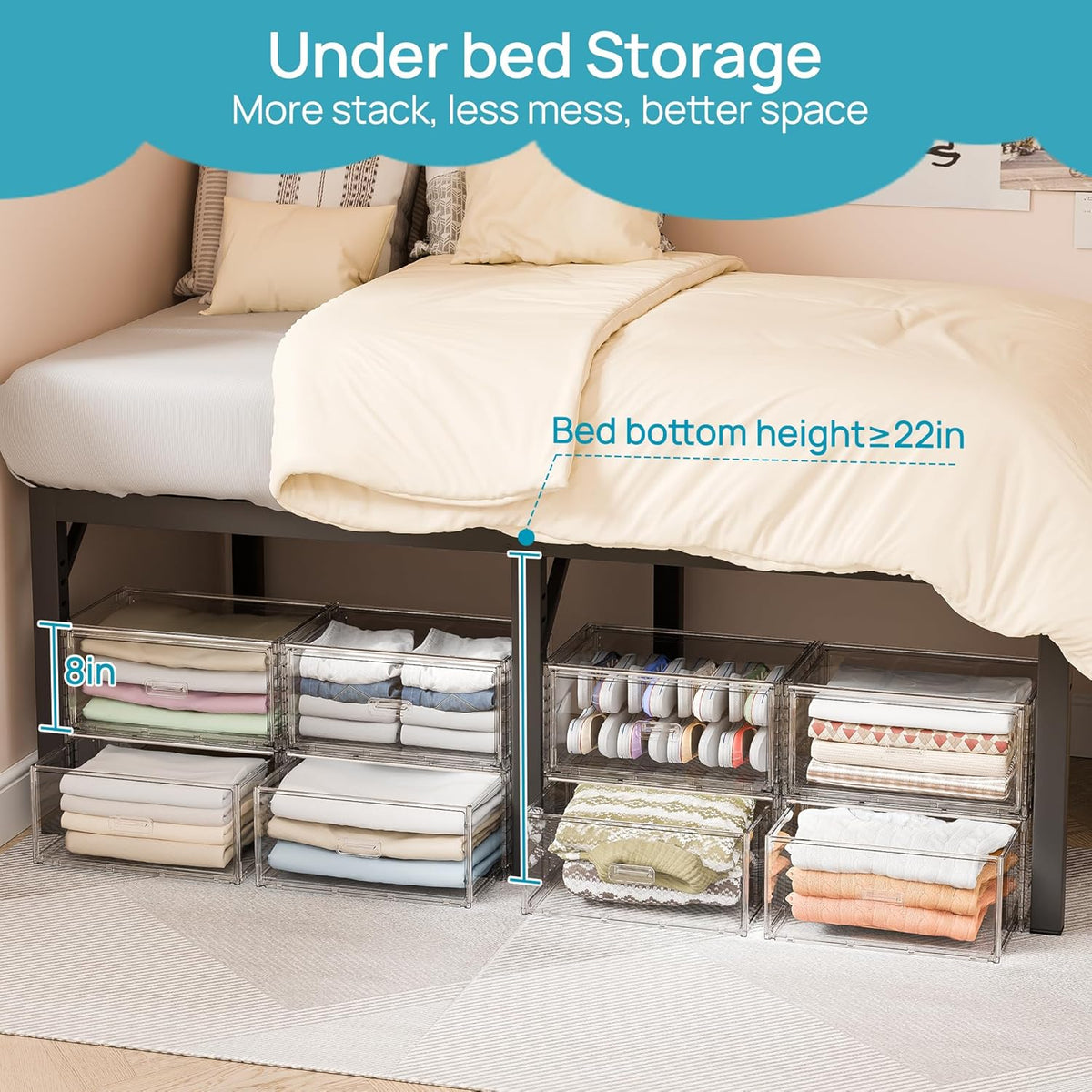 Vtopmart 2 Pack Large Clear Stackable Storage Drawers for Closet, 23QT