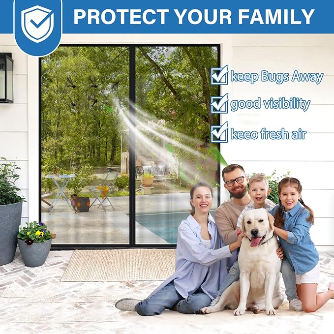Upgraded PET Mesh Magnetic Screen Door Stronger Than Fiberglass and Polyester,Hands Free,Keep Bugs Out,Pet & Kid Friendly,Suitable for Sliding Doors,Patio and French Doors-60" X 80"