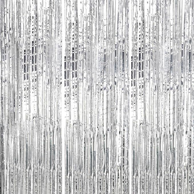 3 Pack Foil Fringe Backdrop - Silver Shiny Tinsel Curtains for Party Decoration/Photo Booth Props - 3.3x8.2 FT Metallic Foil Backdrop for Birthday, Wedding, Graduation, Christmas.
