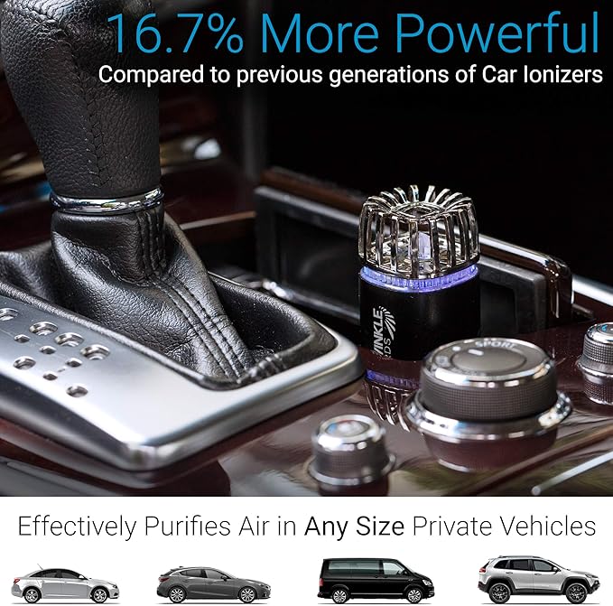 Car Air Purifier Ionizer - 12V Plug-in Ionic Anti-Microbial Car Deodorizer -