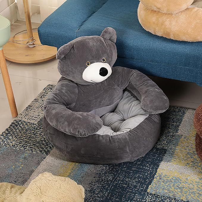 Dog Sofas & Chairs, pet Shape Sofa, Slip Resistant Dog cat Furniture, Adorable Bear Shaped Pet Sofa Bed, Washable Dog cat Couch, Plush Soft Couch for Dogs and Cats XL(bottomDiameter77cm) Grey