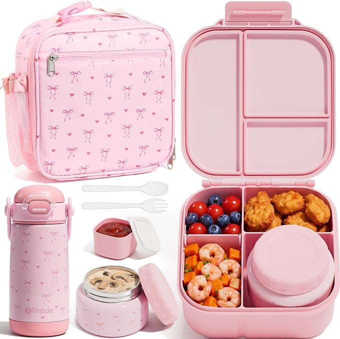Fimibuke Kids Bento Lunch Box w/Insulated Water Bottle, Lunch Bag & Thermo |