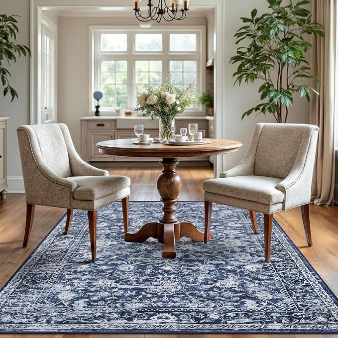 KILOCOCO Area Rug 4x6 Entryway Rug Washable Printed Vintage Floral Rubber