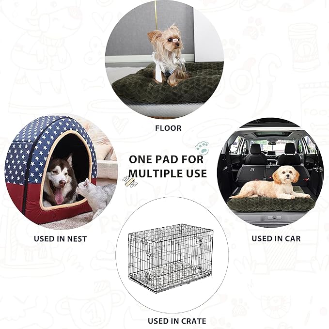 Dog Crate Mat for Dog Cages Olive Green Dog Bed for Small Dogs 24 Inch Dog Crate Bed Washable Dog Mats for Sleeping,Up to 25 lbs Soft and Fluffy Small Dog Bed for Crate Tire Printing Olive Green S.