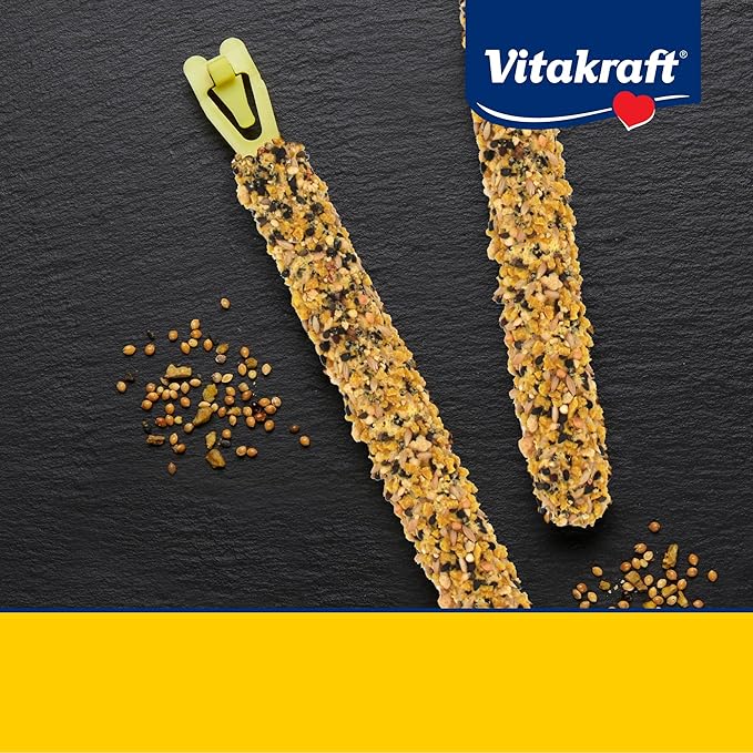 Vitakraft Crunch Sticks Parakeet Treats Egg and Honey Flavor 2 Pack - Long Lasting Seed Stick with Natural Wood Center Clip Holder and Nutritious Ingredients for Happy Engaged Birds
