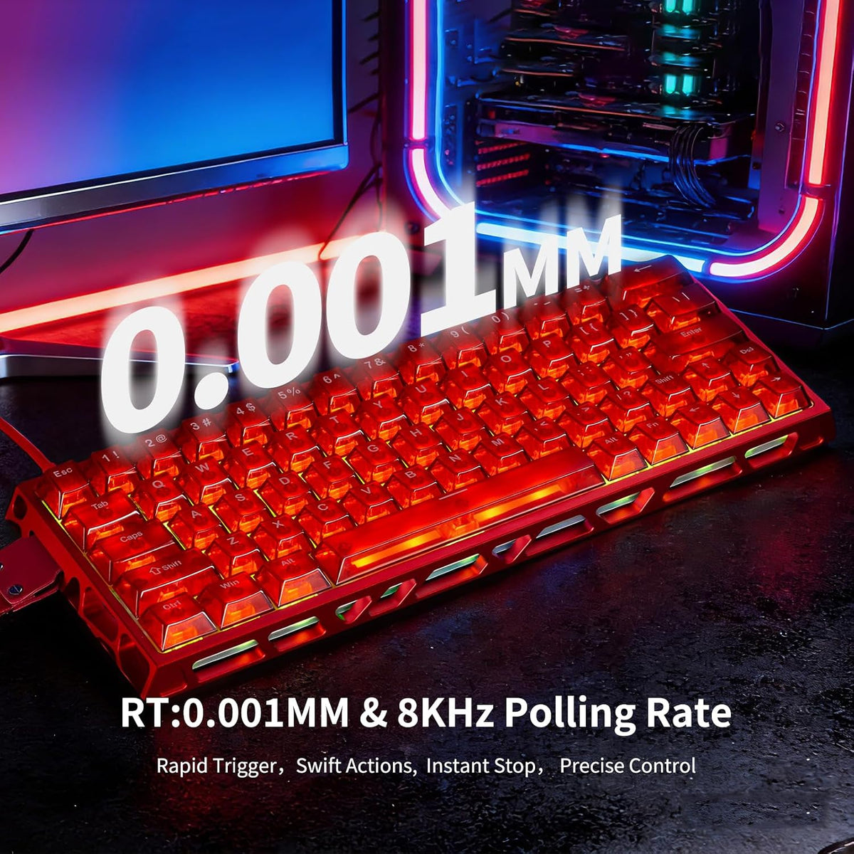 IROK MG63 64 Keys Wired Magnetic Switch Keyboard, 512KHZ All Keys Scan Rate, PCB Nano-Coating Waterproof, ARGB Light and Shadow Coexist 8KHZ/CNC Carved Aluminum Gaming Keyboard (Red)