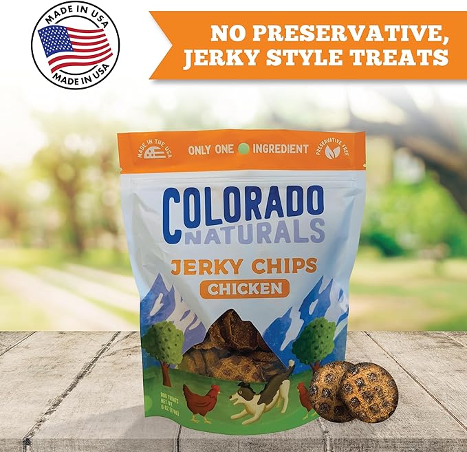 Colorado Naturals Chicken Jerky Chips Dog Treats, 6 oz – All-Natural, Made in USA, No Fillers or Preservatives – Promote Bone and Joint Health