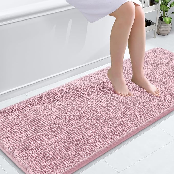 OLANLY Bathroom Runner Rugs 59x24, Soft Absorbent Chenille Bath Rugs, Rubber
