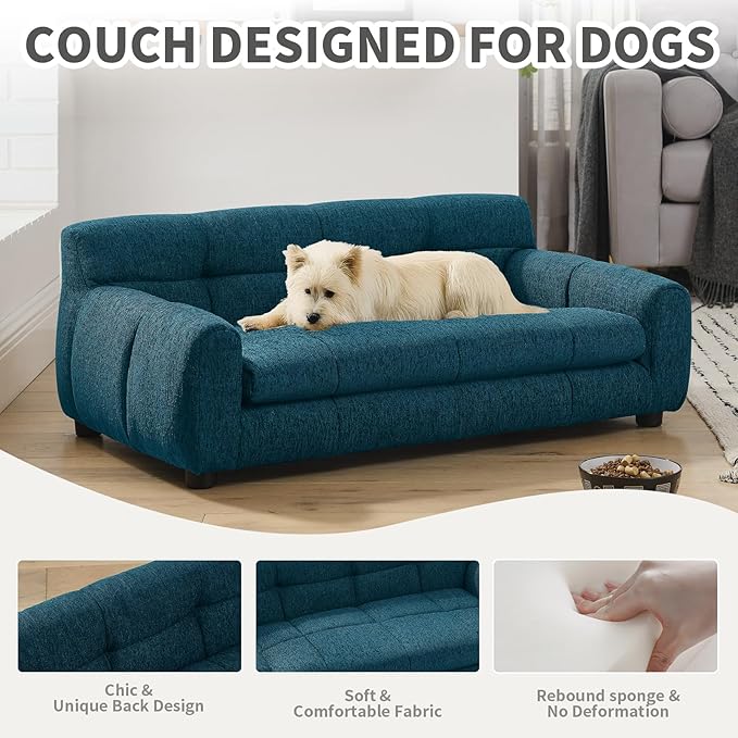 38" Pet Sofa Couch for Small and Medium Dogs, Soft Foam Cushion Dog Couch with Backrest & Armrests, Short Leg Stable Design, Durable Linen Fabric Pet Bed, Modern Style