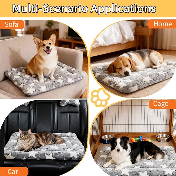 Dog Bed Mat 4 Pcs - Reversible Dog Crate Bed Mats, Soft & Breathable Kennel Pad, Durable Crate Bed for Small Dogs & Cats