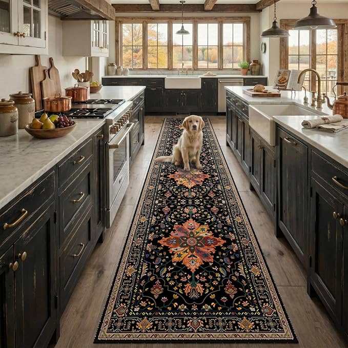 RELEANY Area Rugs Runner 2'x10' Washable Non-Slip, Floral Vintage Distress