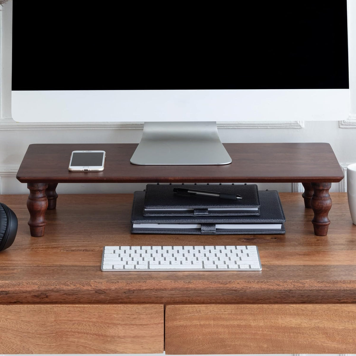 Anji Mountain Monitor Stand for Desk - Desktop Organizer & Laptop Riser, Ergonomic Monitor Riser, Space-Saving, Durable, Easy Assembly & Ideal for Home & Office,Walnut, 24-Inch, Classic