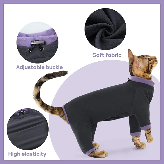 PUMYPOREITY Sticky Hair Cat Clothes, Prevent Hair Loss Cat Pajamas, Soft Cat Sweaters for Cats Only, Cat Hair Sticky Onesie, Cat Recovery Suit After Surgery, Black, M