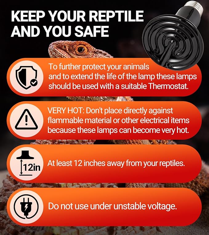 REPTI ZOO 100W Reptile Heat Lamp 2Pack Ceramic Heat Emitter Night Heat Lamp Bulbs Reptile Terrarium Heat lamp Tank Heat Bulb for Turtle Bearded Dragon Gecko Lizard Snake Chicken E26