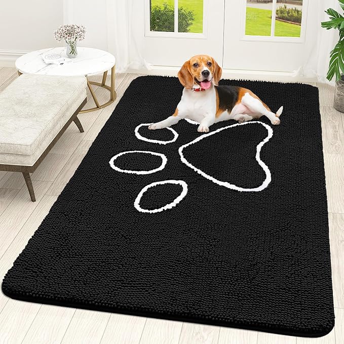 OLANLY Dog Door Mat for Muddy Paws 59x35, Paw Print Design, Absorbs Moisture