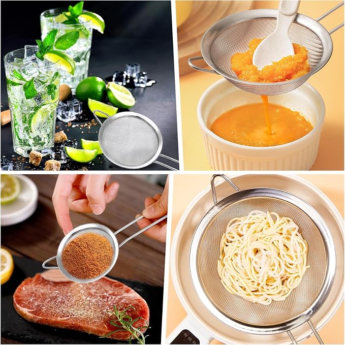 3 Pack Fine Mesh Strainer, Small Stainless Steel Sieves