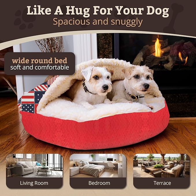 Snoozer Luxury Cozy Cave Pet Bed, Wag Collection, Large - Starpatch Red Diamond