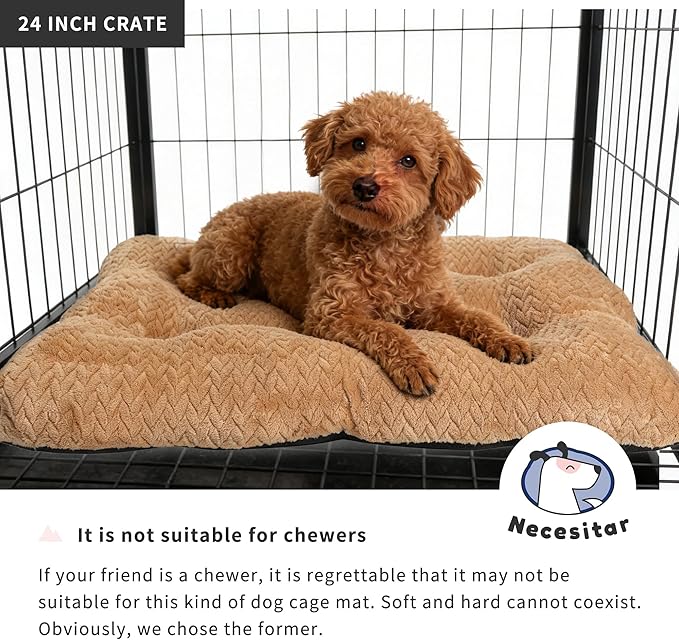 Washable Dog Crate Pad for Small Dogs, Anti-Slip Puppy Kennel Dog Bed for Crate,Flat Soft Fleece Khaki Pet Mat 24" x 18"
