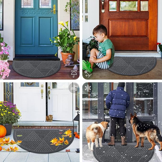 Smiry Half Circle Front Door Mat Outside Entrance, Heavy Duty Sturdy Natural
