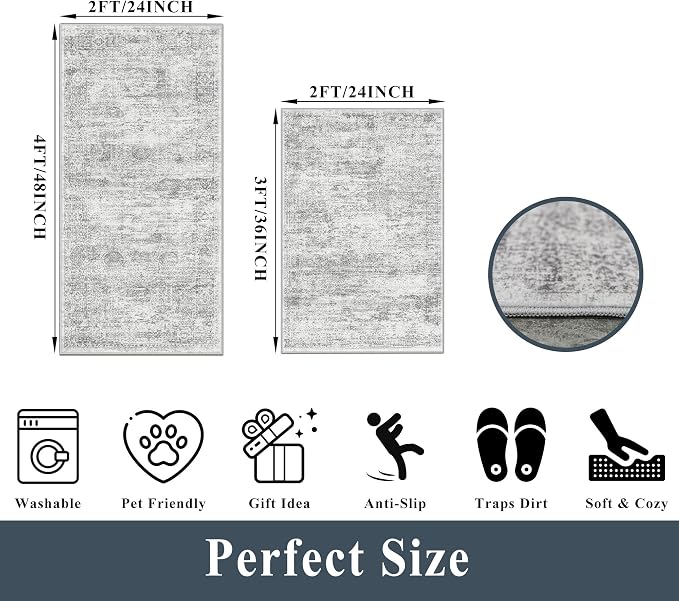 Kitchen Mats for Floor 2 Piece, Non Slip Washable Kitchen Rugs Sets for Floor